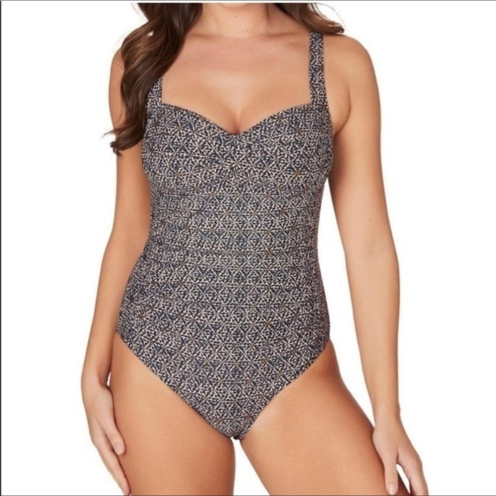 Niptuck Nautical Foil Joanne Twist Front Tummy Control One Piece Swimsuit
